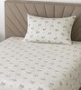 White Floral 290 Tc Cotton Single Bedsheet With 1 Pillow Cover