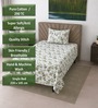 White Floral 290 Tc Cotton Single Bedsheet With 1 Pillow Cover