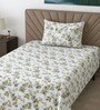 White Floral 290 Tc Cotton Single Bedsheet With 1 Pillow Cover