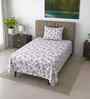 White Floral 290 Tc Cotton Single Bedsheet With 1 Pillow Cover