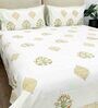 White Floral 300 TC 100% Cotton Double Bed Cover with 2 Pillow Covers