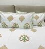 White Floral 300 TC 100% Cotton Double Bed Cover with 2 Pillow Covers