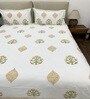 White Floral 300 TC 100% Cotton Double Bed Cover with 2 Pillow Covers
