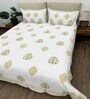 White Floral 300 TC 100% Cotton Double Bed Cover with 2 Pillow Covers