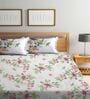 White Floral 300 TC Cotton Blend Double King Size Bedsheet with 2 Pillow Covers
