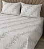 White Floral 330 TC Cotton Double Queen Size Bedsheet With 2 Pillow Covers Monochrome Collection