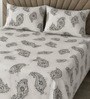 White Floral 330 TC Cotton Double Queen Size Bedsheet With 2 Pillow Covers Monochrome Collection