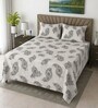 White Floral 330 TC Cotton Double Queen Size Bedsheet With 2 Pillow Covers Monochrome Collection