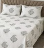 White Floral 330 TC Cotton Double Queen Size Bedsheet With 2 Pillow Covers Monochrome Collection