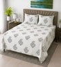 White Floral 330 TC Cotton Double Queen Size Bedsheet With 2 Pillow Covers Monochrome Collection
