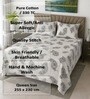 White Floral 330 TC Cotton Double Queen Size Bedsheet With 2 Pillow Covers Monochrome Collection