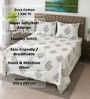 White Floral 330 TC Cotton Double Queen Size Bedsheet With 2 Pillow Covers Monochrome Collection