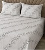 White Floral 330 Tc Cotton Super King Size Bedsheet With 2 Pillow Covers