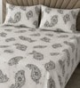 White Floral 330 Tc Cotton Super King Size Bedsheet With 2 Pillow Covers