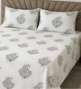 White Floral 330 Tc Cotton Super King Size Bedsheet With 2 Pillow Covers