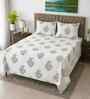 White Floral 330 Tc Cotton Super King Size Bedsheet With 2 Pillow Covers