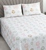 White Floral 400 TC Cotton Double Queen Size Bedsheet With 2 Pillow Covers Threads Regal Collection