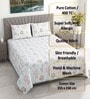 White Floral 400 TC Cotton Double Queen Size Bedsheet With 2 Pillow Covers Threads Regal Collection