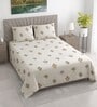 Cream Floral 400 TC Cotton Double Queen Size Bedsheet With 2 Pillow Covers