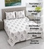 White Floral 400 TC Cotton Double Queen Size Bedsheet With 2 Pillow Covers