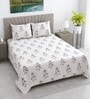 White Floral 400 TC Cotton Double Queen Size Bedsheet With 2 Pillow Covers