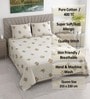 Cream Floral 400 TC Cotton Double Queen Size Bedsheet With 2 Pillow Covers