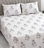 White Floral 400 TC Cotton Double Queen Size Bedsheet With 2 Pillow Covers