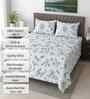White Floral 400 TC Cotton Queen Size Bedsheet with 2 Pillow covers Essential Series Collection