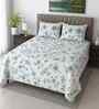White Floral 400 TC Cotton Queen Size Bedsheet with 2 Pillow covers Essential Series Collection