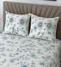 White Floral 400 TC Cotton Queen Size Bedsheet with 2 Pillow covers Essential Series Collection