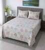 White Floral 400 Tc Cotton Queen Size Bedsheet With 2 Pillow Covers