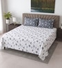 White Floral 400 TC Cotton Super King Bedsheet with 2 Pillow Covers Luxury Series Collection