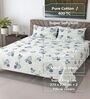 Blue Floral 400 TC Cotton Super King Bedsheet with 2 Pillow Covers Luxury Series Collection