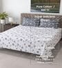 White Floral 400 TC Cotton Super King Bedsheet with 2 Pillow Covers Luxury Series Collection