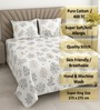 White Floral 400 TC Cotton Super King Flat Bedsheet with 2 Pillow Covers Essential Collection