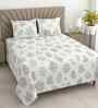 White Floral 400 TC Cotton Super King Flat Bedsheet with 2 Pillow Covers Essential Collection