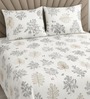 White Floral 400 TC Cotton Super King Flat Bedsheet with 2 Pillow Covers Essential Collection