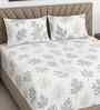 White Floral 400 TC Cotton Super King Size Bedsheet with 2 Pilllow covers Essential Series Collection