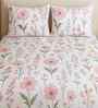 White Floral 400 TC Cotton Super King Size Bedsheet with 2 Pilllow covers Essential Series Collection