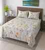 White Floral 400 Tc Cotton Super King Size Bedsheet With 2 Pillow Covers