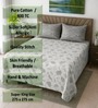 White Floral 400 Tc Cotton Super King Size Bedsheet With 2 Pillow Covers