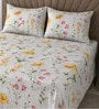 White Floral 400 Tc Cotton Super King Size Bedsheet With 2 Pillow Covers