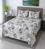 White Floral 400 Tc Cotton Super King Size Bedsheet With 2 Pillow Covers