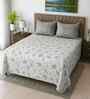 White Floral 400 Tc Cotton Super King Size Bedsheet With 2 Pillow Covers