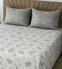 White Floral 400 Tc Cotton Super King Size Bedsheet With 2 Pillow Covers