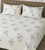 White Floral 400 TC Cotton SuperKing Sized Double Bedsheet with 2 Pillow Covers Luxury Series Collection