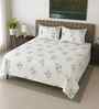 White Floral 400 TC Cotton SuperKing Sized Double Bedsheet with 2 Pillow Covers Luxury Series Collection
