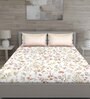 White Floral 150 TC Cotton Queen Sized Bed Sheets with 2 Pillow Covers