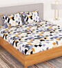 White Geometric 180 TC Microfiber 1 King Size Bedsheet With 2 Pillow Covers