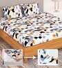 White Geometric 180 TC Microfiber 1 King Size Bedsheet With 2 Pillow Covers